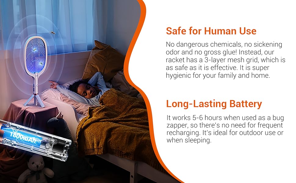 Our bug zapper racket is super hygienic for your facmily and home 
