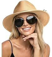 FURTALK Sun Hats for Women Summer Wide Brim UV UPF 80+ Panama Fedora Foldable Packable Straw Beac...