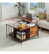 Ywin Lift Top Coffee Table with Storage, 31.5" Adjustable Height Living Room Table with 3 Shelves...