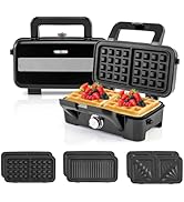 ARLIME 3 in 1 Waffle Maker, 1082W Electric Panini Press Grill w/Non-stick Plates, Indicator Light...