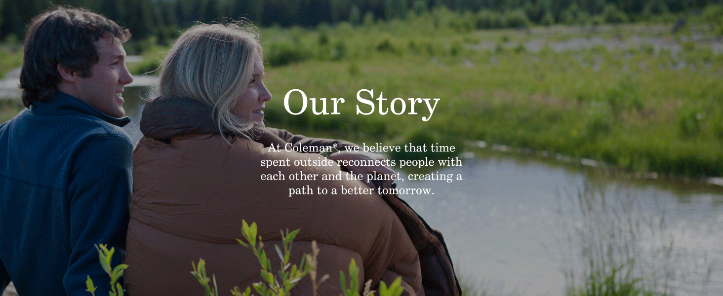 coleman brand our story sleeping bag comfort couple sitting warmth outside people outdoors sleep