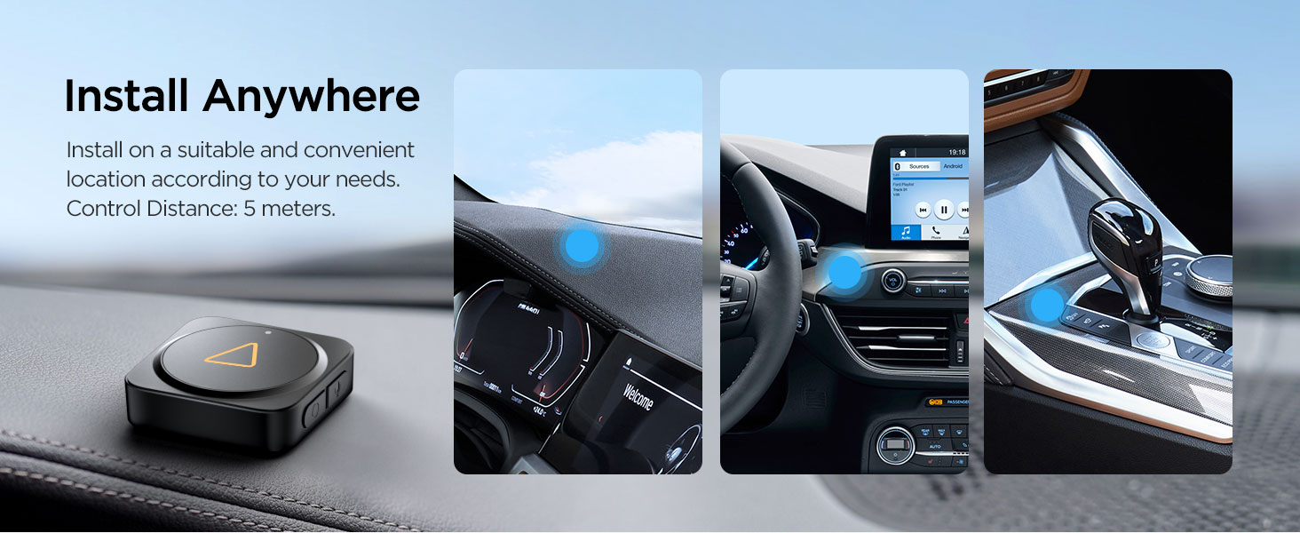 Versatile installation: mount on dashboard, steering wheel, or center console.