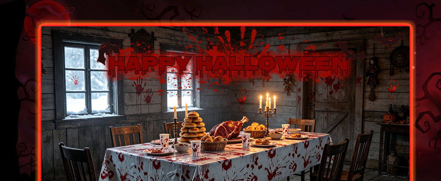Grabo Bloody Zombie Rectangular Tablecloth,Halloween Party Supplies Decoration