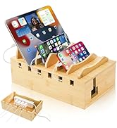 WRINGKIT Bamboo Charging Station for Multiple Devices, Desktop Charging Organizer with Removable ...
