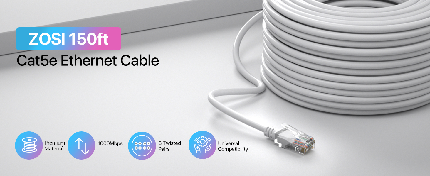 zosi 150ft cat5e ethernet cable