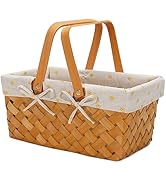 Woodchip Picnic Basket with Double Folding Handles, Hand Woven Easter Eggs and Candy Basket, Bath...