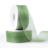 MLURCU Organza Sheer Ribbon 1-1/2 Inch x 50Yds Each Roll, Tea Green Clear Chiffon Sheer Fabric Ri...