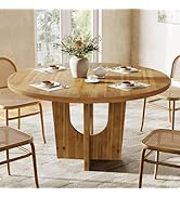 TRIBEWOOD Solid Wood Round Dining Table, 47.2" Farmhouse Kitchen Table for 4-6 People, Kitchen, L...
