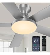 Kunywooe Ceiling Fans with Lights, 46" Low Profile Ceiling Fan with Light, Remote/App Control, Fl...