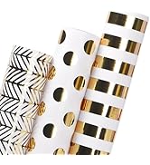 Ribbli Birthday Wrapping Paper White and Gold Gift Wrapping Paper for Christmas Mini Roll, 3 Roll...