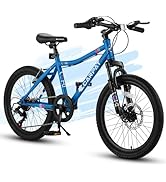 kimairy 20 Inch Kids Mountain Bike – 7 Speed, Front Suspension, Disc Brake (Front) &amp; V-Brake (Rea...