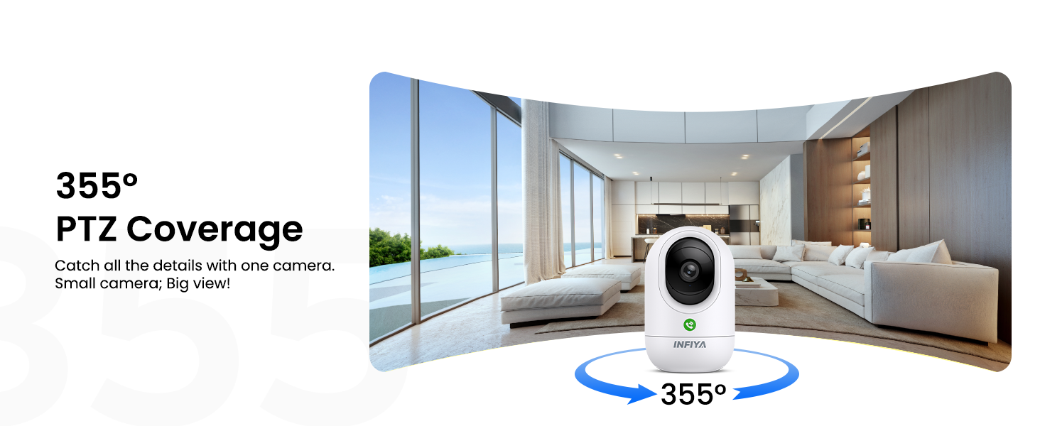 355° PTZ Coverage Catch all the details with one camera. Small camera; Big view!