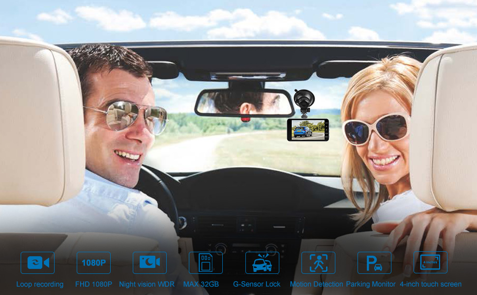 Dash Cam Front and Rear with 32G SD Card,Car Dashboard Camera Recorder