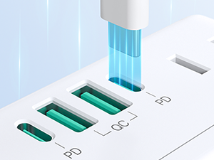 white surge protector outlet