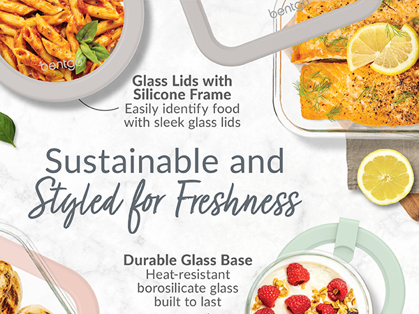bentgo, bentgo signature glass food storage, bentgo plastic free glass storage, stylish glass lids