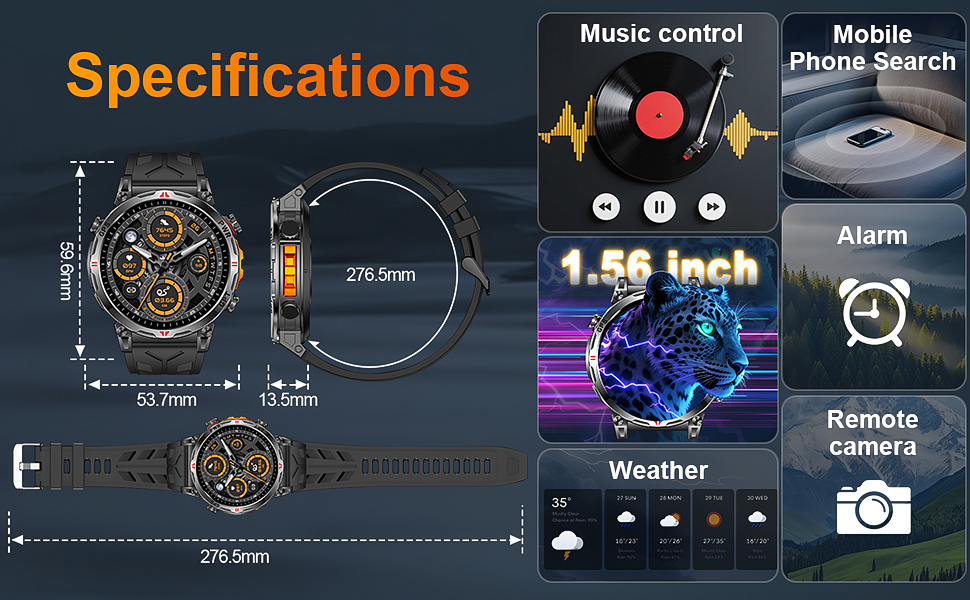 Smart Watch with 1.56-inch AMOLED HD Screen--Military-Grade Durability--Multi-Function Smartwatch