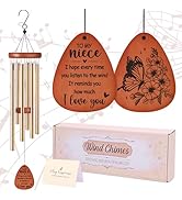 LIRAVENO Niece Gifts Wind Chimes - Waterproof Golden Windchimes Decor with Greeting Card Indoor O...