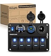 Nilight 5 Gang Rocker Switch Panel Waterproof Pre-Wired Aluminum Power Control Marine Panels with...