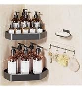 Veken Aluminum Corner Shower Caddy 4-Pack, Never Rust, No Drilling Adhesive Shelves, Stainless Ra...