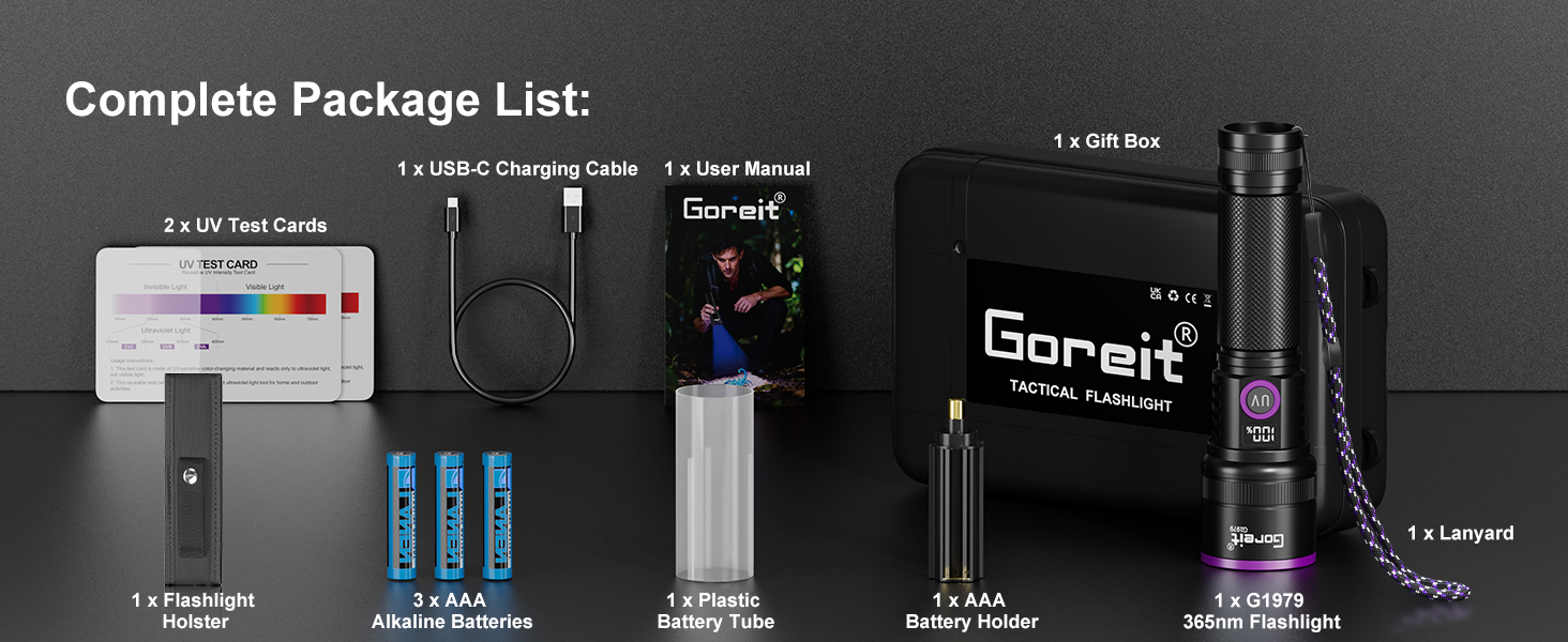 Goreit 365nm uv flashlight