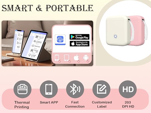 Label Maker Machine with Tape Bluetooth Label Printer, Portable Thermal Printer,Sticker Maker