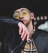 Gleyemor Polarized Round Sunglasses for Men Women Hippie Small Circle Glasses Red Yellow Lenses