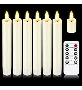 KSWING Upgraded Real Wax Short LED Flameless Taper Candles with Remote, 6 PCS White Candlesticks ...