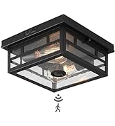 CALOKES Outdoor Flush Mount Motion Sensor Ceiling Light - Timeless Industrial Design with Seeded ...