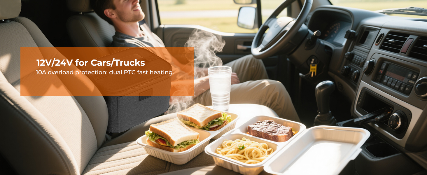 Electric Lunch Box Food Heater - 12V/24V/110V 3-in-1 Portable Oven Car Food Warmer