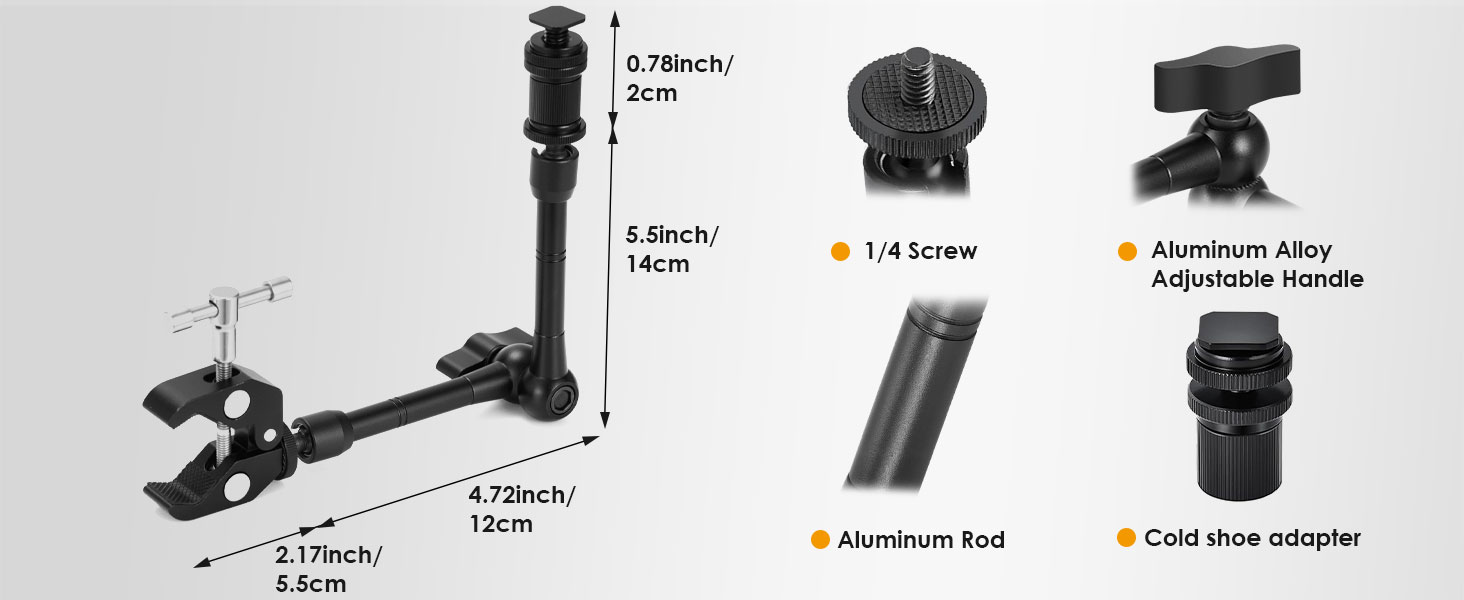 Adjustable Articulating Friction Camera Mount &amp; Clamp