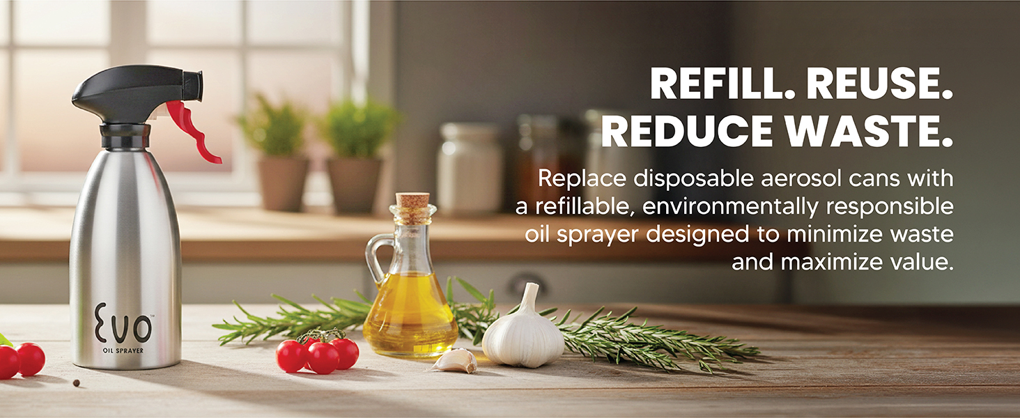 Evo Oil Sprayer 18/8 Stainless Steel, Non-Aerosol for Olive, Cooking Oils, and Vinegars