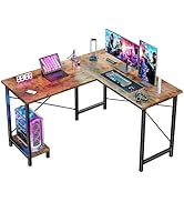 DUMOS L Shaped Desk, Computer Gaming Desks Corner Office Table with CPU Shelf for Home Study Writ...