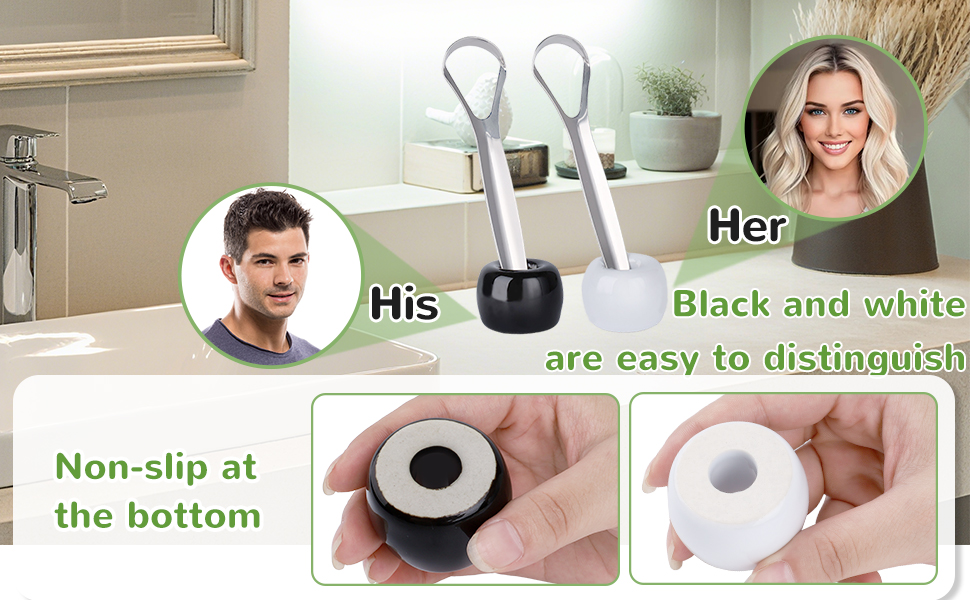 tongue scraper with ceramimc holder black and white color
