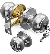 AmzGod 1 Pack Door Knob with Lock and Key, Keyed Entry Door Knobs, Brushed Nickel Interior and Ex...
