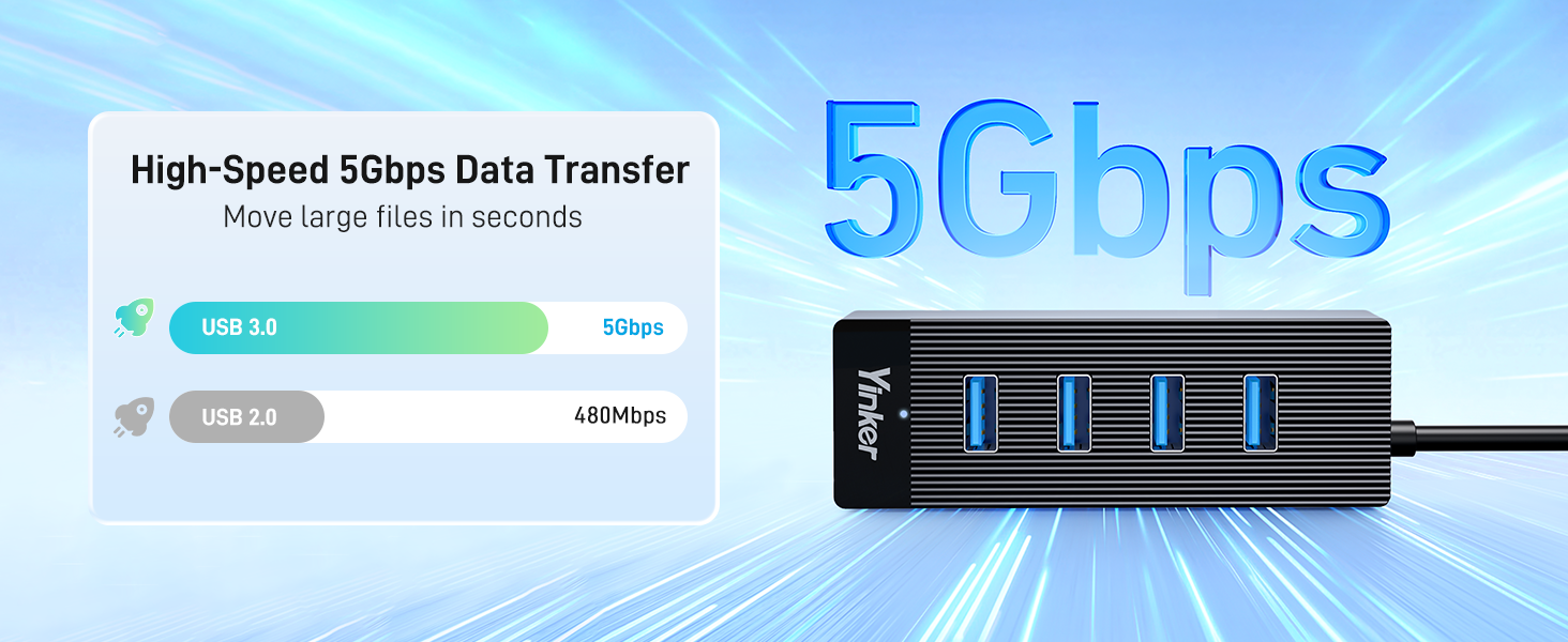 4 Port USB 3.0 Hub 10FT Long Cable