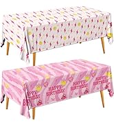 Gupesxu Preppy Party Decorations-2pcs Preppy Party Tablecloths, Pink Emoji Smiley Face Tablecloth...