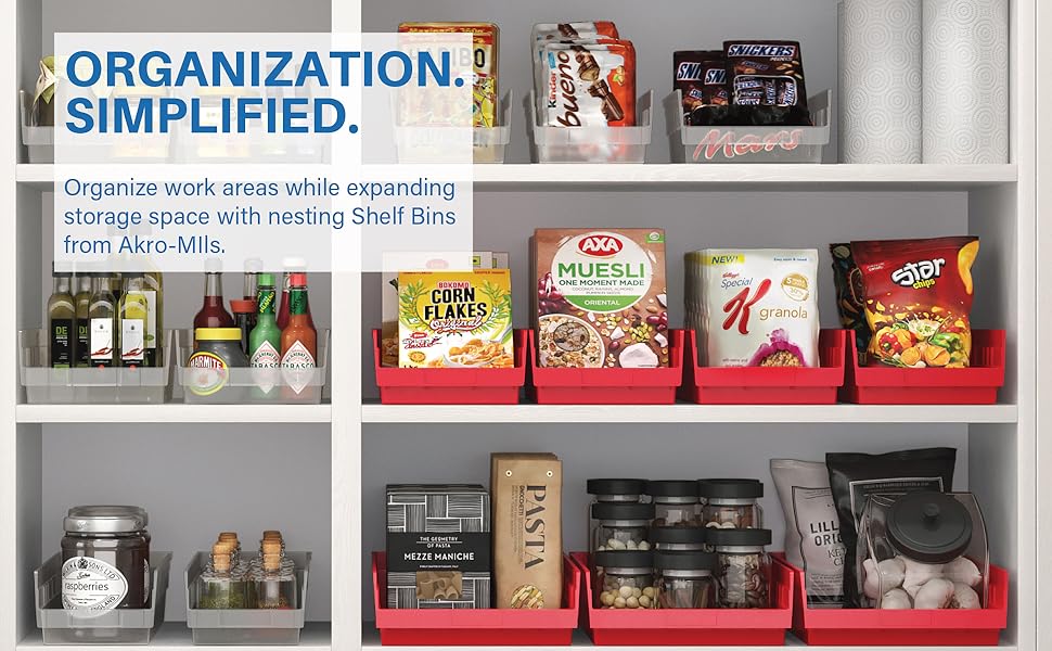 organize work areas while expanding storage space with Shelf Bins from Akro-Mils