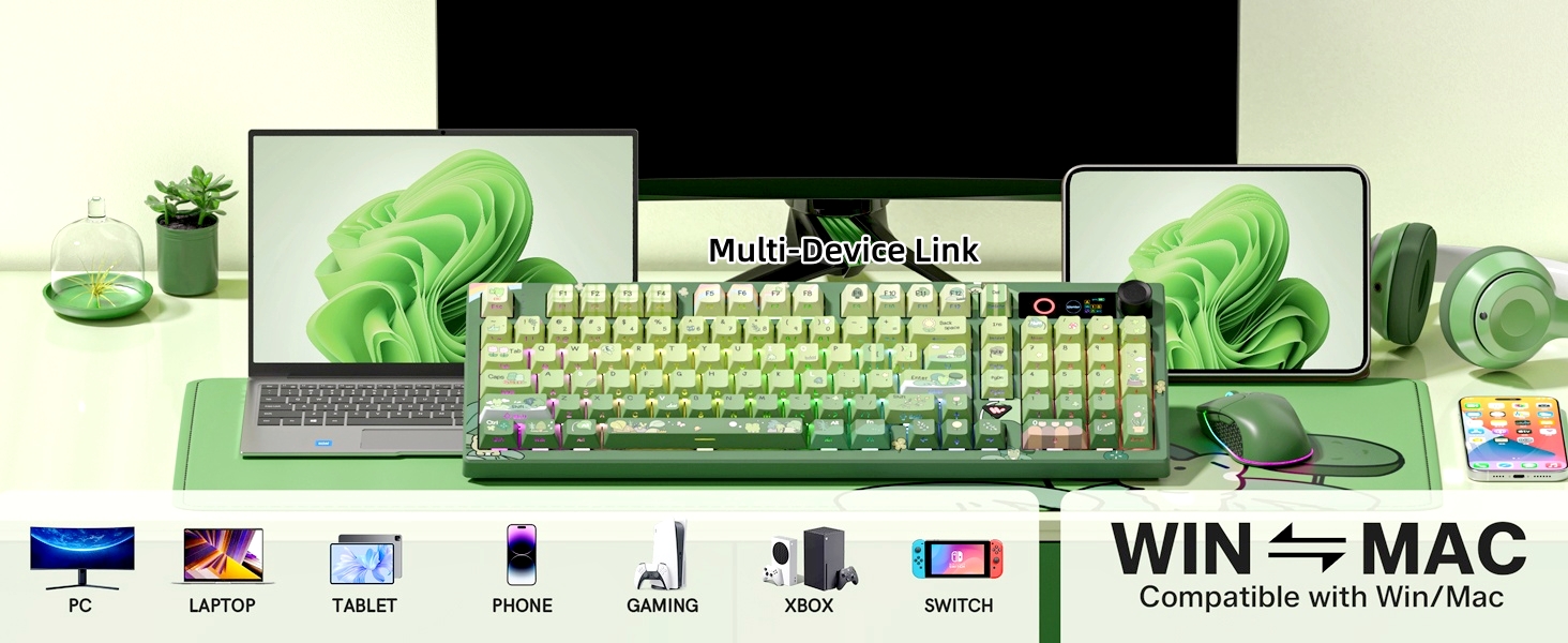 Frog Wireless Mechanical Creamy Keyboard,Gaming Keyboard with Number Pad,98% Keyboard