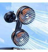DICMKY Dual Head Suction Cup Car Cooling Fan for Window Dashboard, 4000Mah Battery Powered Rechar...