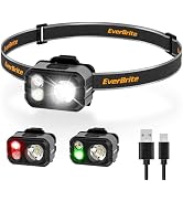 EverBrite 400LM Ultralight Headlamp, 1.59oz Head Lamp with Hat Clip | IP67 Waterproof, Rechargeab...