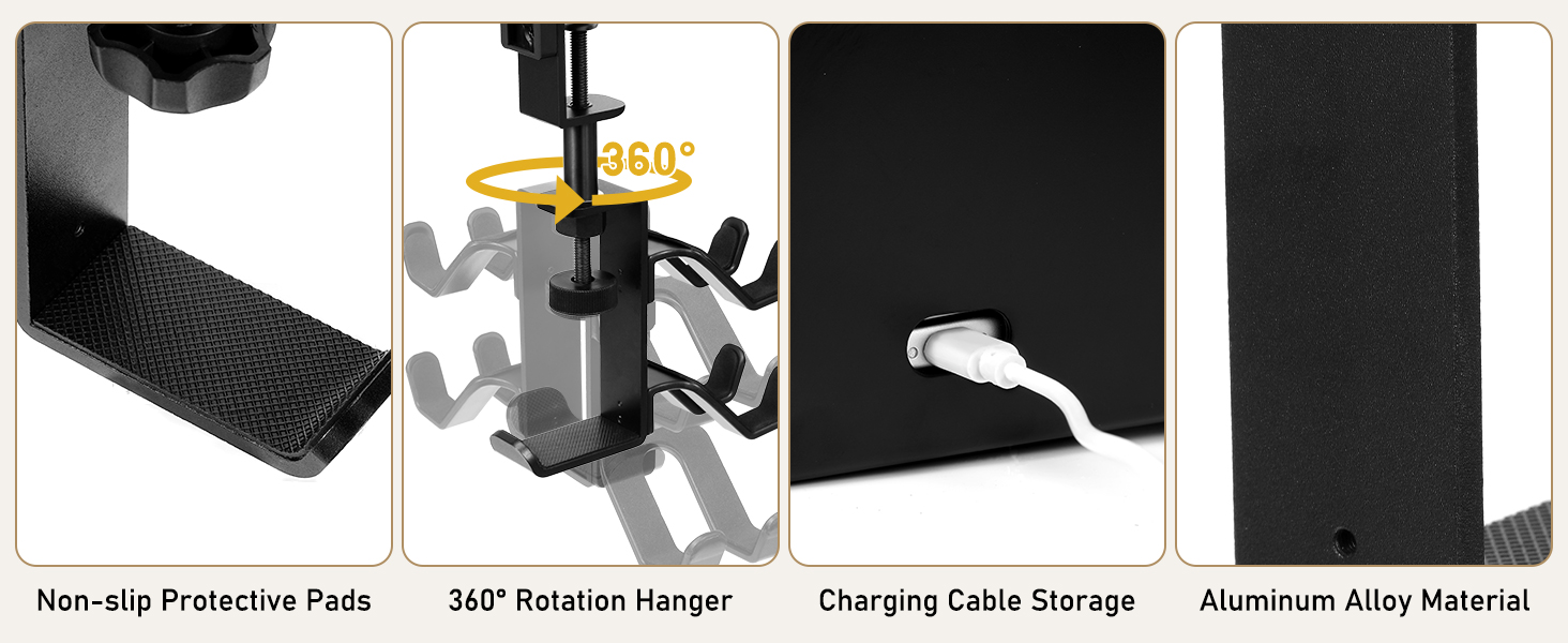 Non-slip Protective Pads 360° Rotation Hanger Charging Cable Storage Aluminum Alloy Material