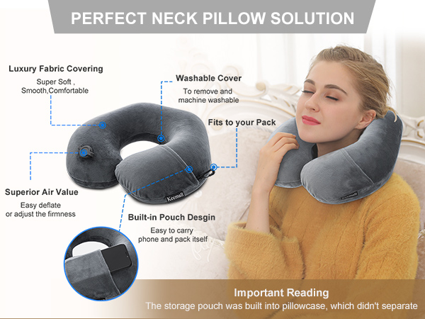 travel neck pillow 2 pack,inflatable travel pillows for airplanes
