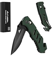 FLISSA Folding Pocket Knife with Clip, Glass Breaker and Seatbelt Cutter, Survival Knife for Emer...