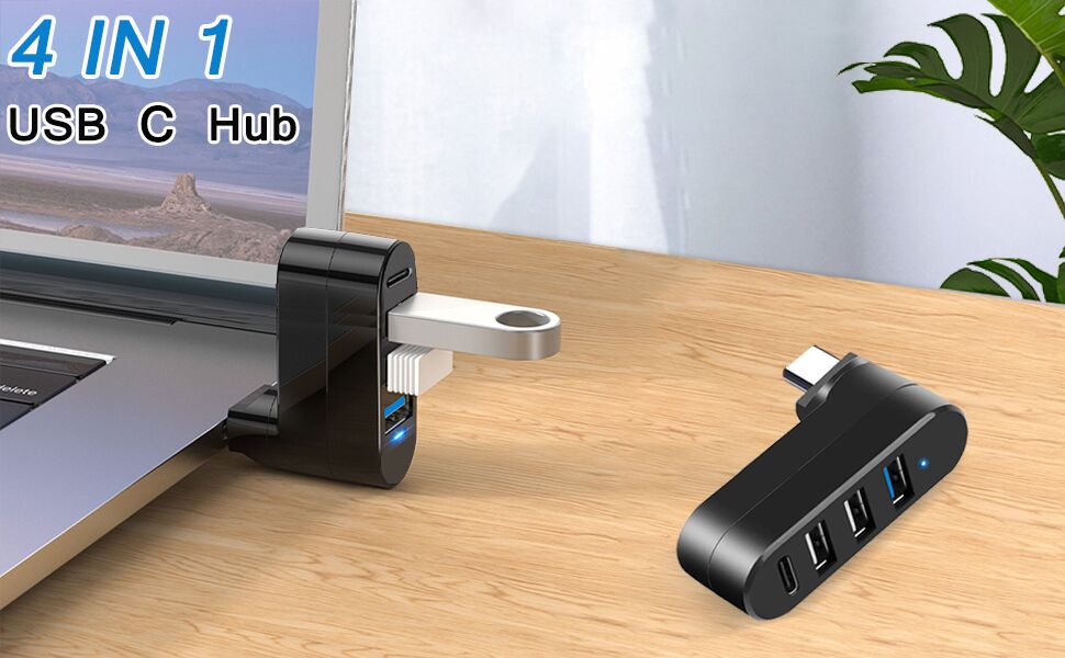 4-Port USB C Hub [90°/180° Degree Rotatable]