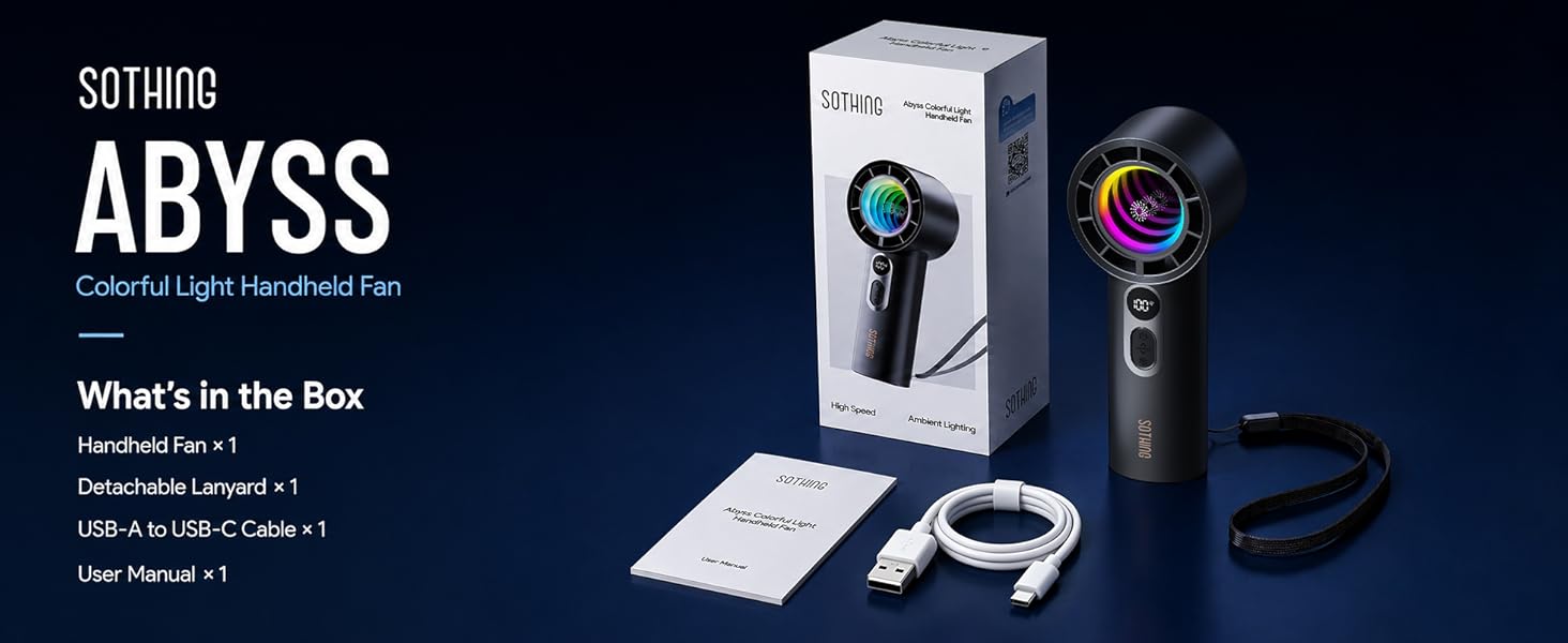 SOTHING Portable Handheld Fan with Dynamic RGB Light