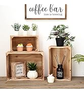 EMAX HOME Set of 3 Vintage Rustic Natural Wood Decorative Nesting Storage Crates with Handles, Fa...