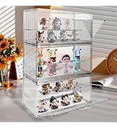 POLRAI 3 Pack Clear Acrylic Display Cases 2 Tiers Display Boxes for Figures Stackable Detachable ...