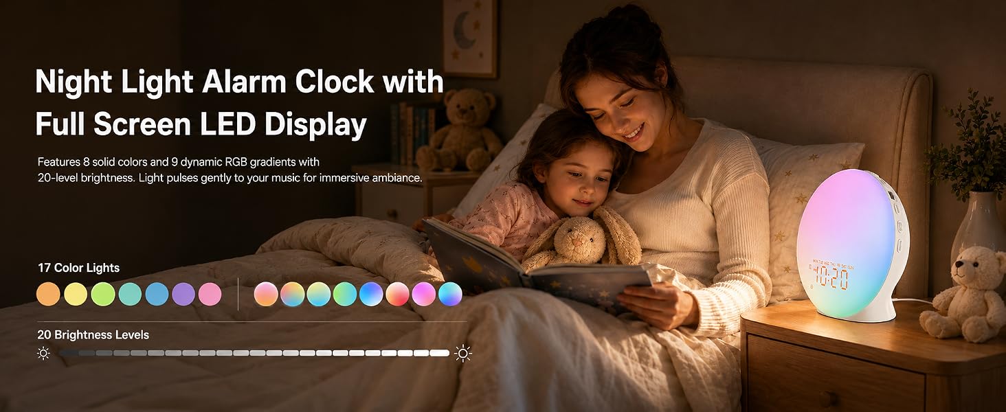 Night Light Alarm Clock with Full Screen LED Display
