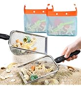 QINGLER 2 PCS Beach Mesh Shovel Sand Sifters with 2 PCS Mesh Beach Bag, Shark Tooth Sifter for Sh...
