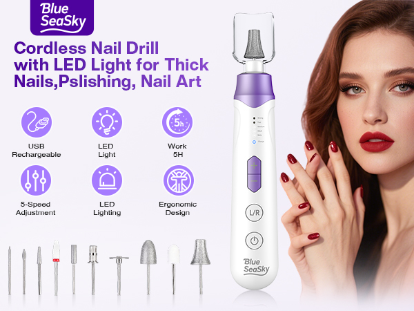 Professional Manicure Pedicure Kit 10 in 1 Cordless Nail Drill Portable Electric Nail File